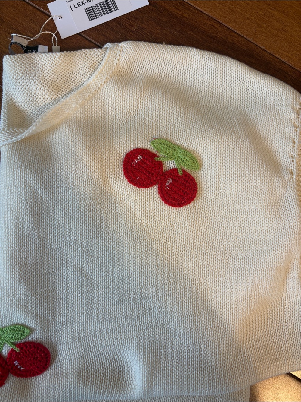 Women’s Cream Cherry Knit Top - Picture 5 of 6